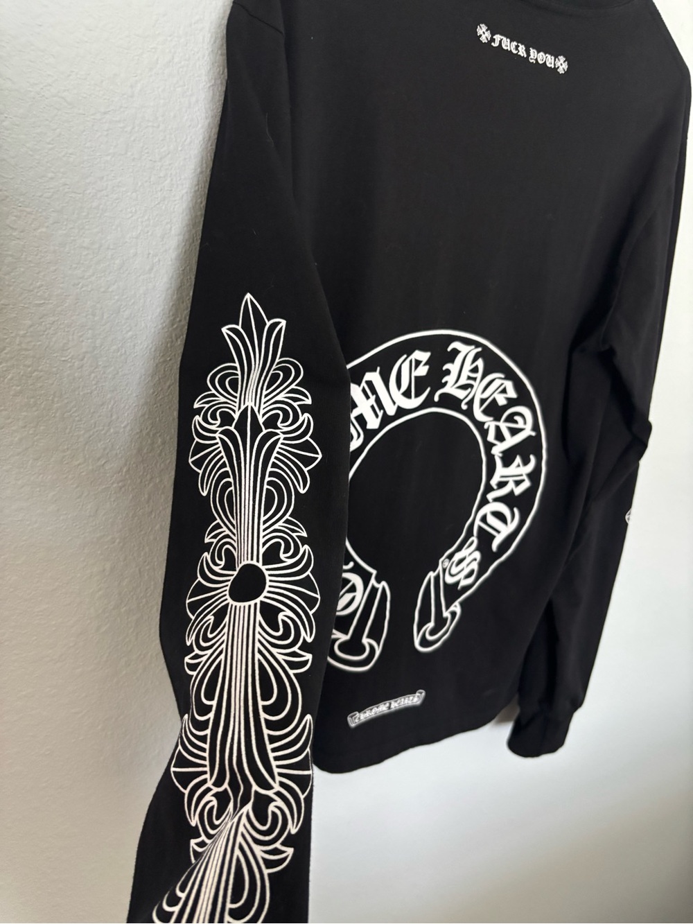 Chrome HeartsBlack long sleeve with White Gothic and Ornamental Prints